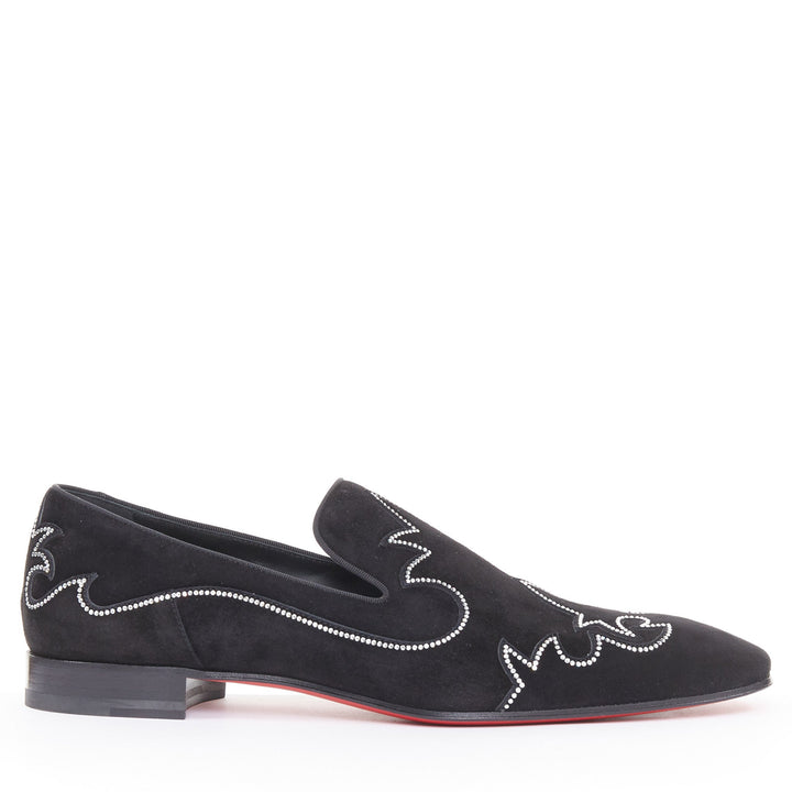 CHRISTIAN LOUBOUTIN Dandysiago Western black crystal strass suede loafer EU43