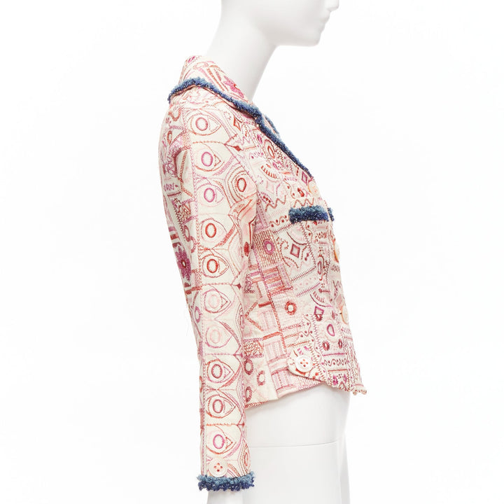 VOYAGE INVEST IN THE ORIGINAL LONDON white embroider blue boucle peplum jacket M