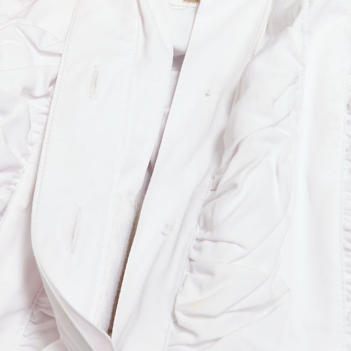 ALAIA Vintage white double cotton crumpled shirred panelled flared skirt FR40 L