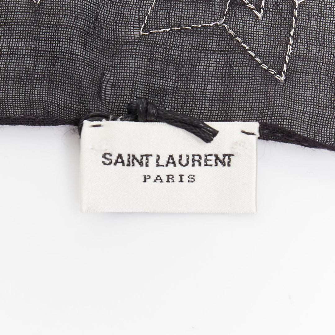 SAINT LAURENT black silver star embroidery lightweight square scarf