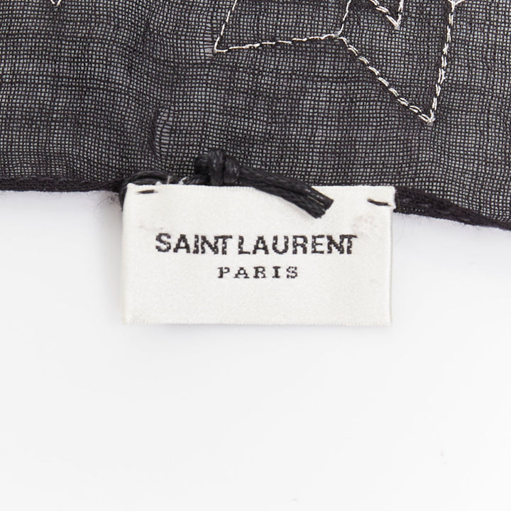 SAINT LAURENT black silver star embroidery lightweight square scarf