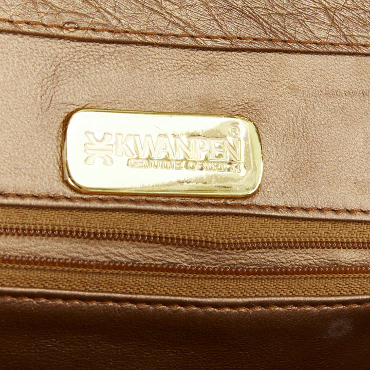 KWANPEN brown ostrich leather gold hardware top handle structured executive bag
