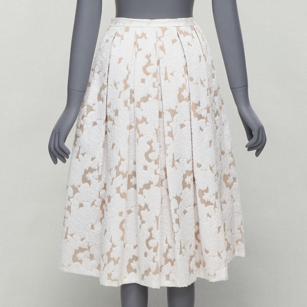 MICHAEL KORS COLLECTION white beige cotton silk floral jacquard skirt US0 XS