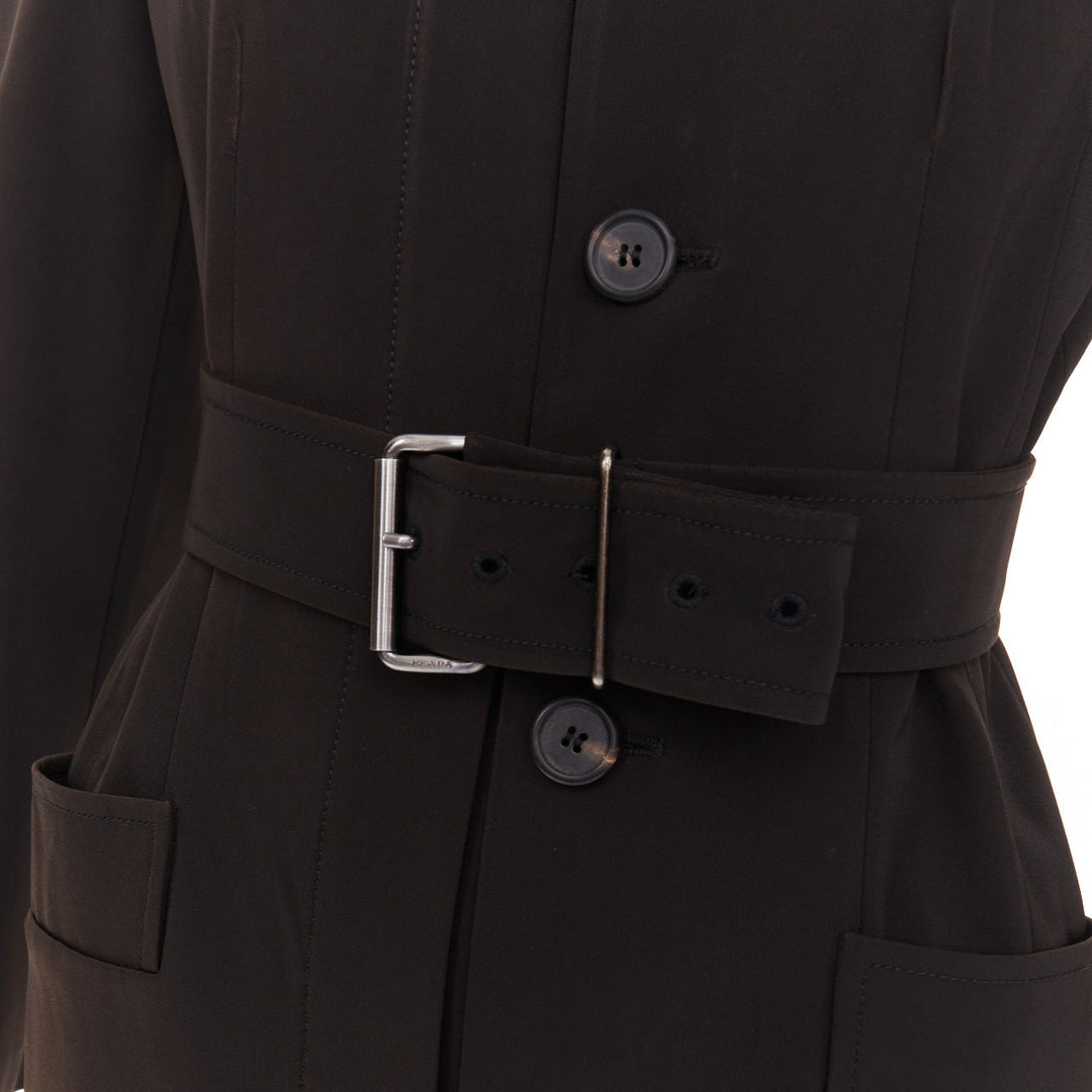 PRADA 1999 Vintage minimal technical single breasted belted trench coat IT42 M