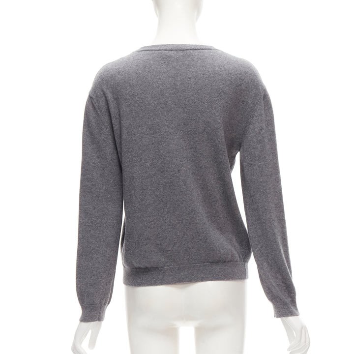 VALENTINO grey virgin wool cashmere pink cursive graphic logo sweater top M