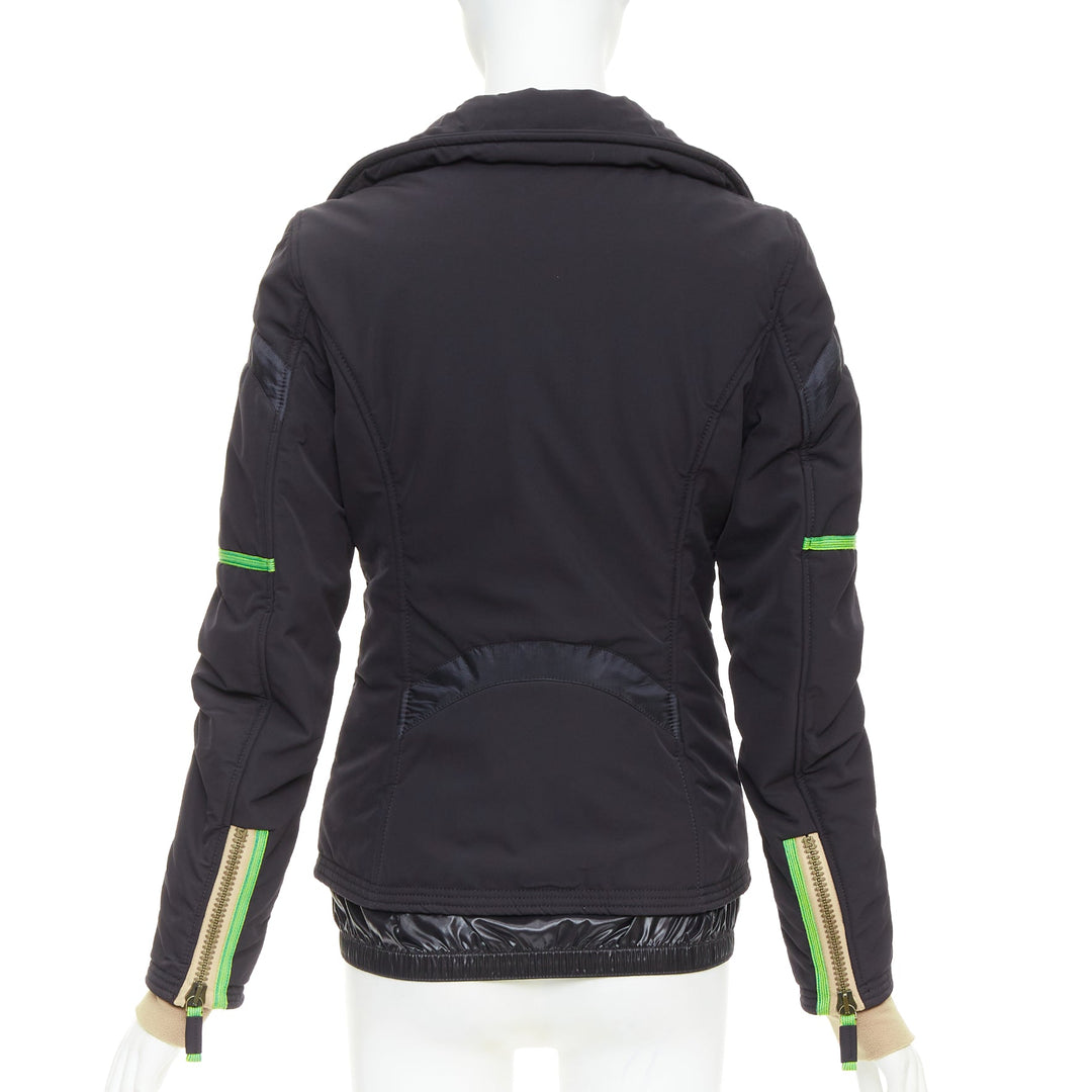 FRAUENSCHUH Limited Edition black nylon green nude zip snow puffer jacket XS