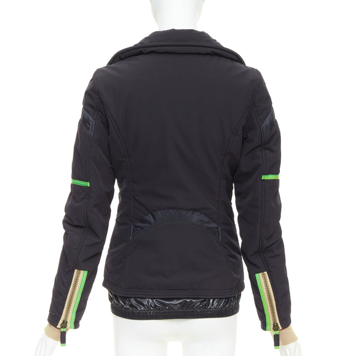 FRAUENSCHUH Limited Edition black nylon green nude zip snow puffer jacket XS