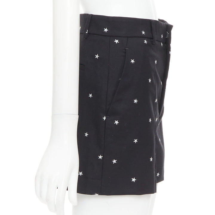 RED VALENTINO black white star intarsia wool blend mini shorts IT38 XS