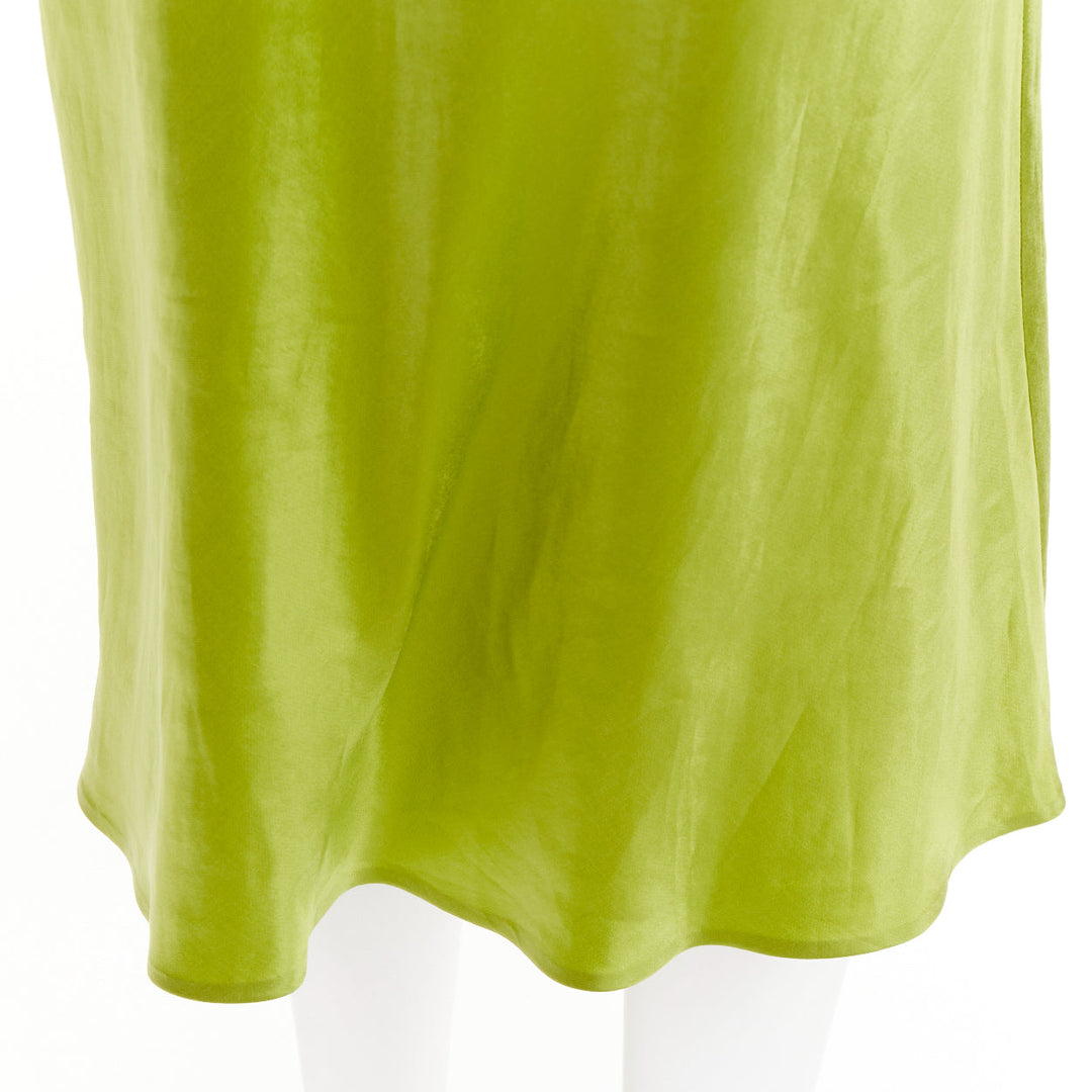 PRADA 2022 Runway fern green satin triangle logo trailing skirt IT38 XS