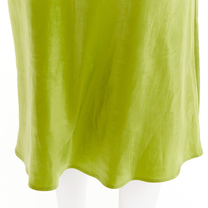 PRADA 2022 Runway fern green satin triangle logo trailing skirt IT38 XS
