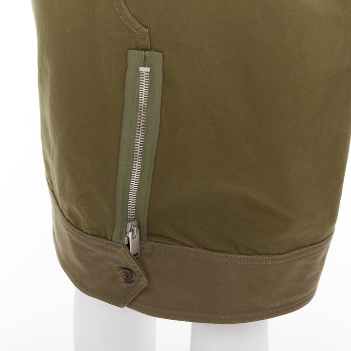 CELINE 2010 khaki green cotton patchwork pocket zipper cargo skirt FR40 L