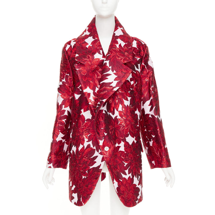 COMME DES GARCONS 2020 inside out red floral brocade trapeze wide lapels coat XS