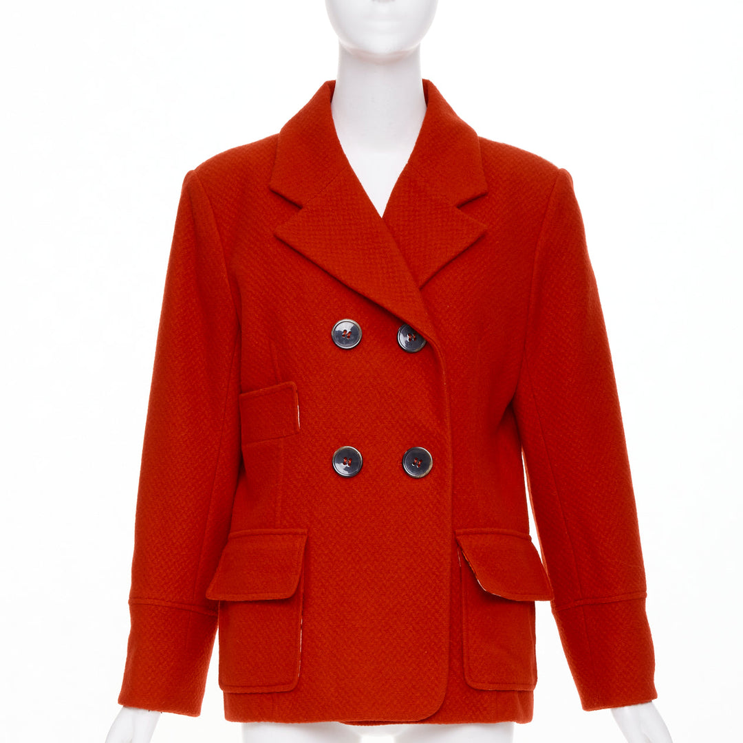KENZO Vintage red wool floral intarsia back double breasted coat FR46 3XL