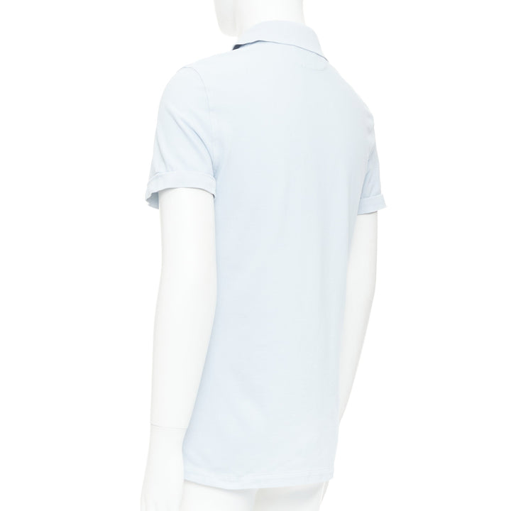TOM FORD light blue cotton TF logo hem pique polo shirt IT48 M