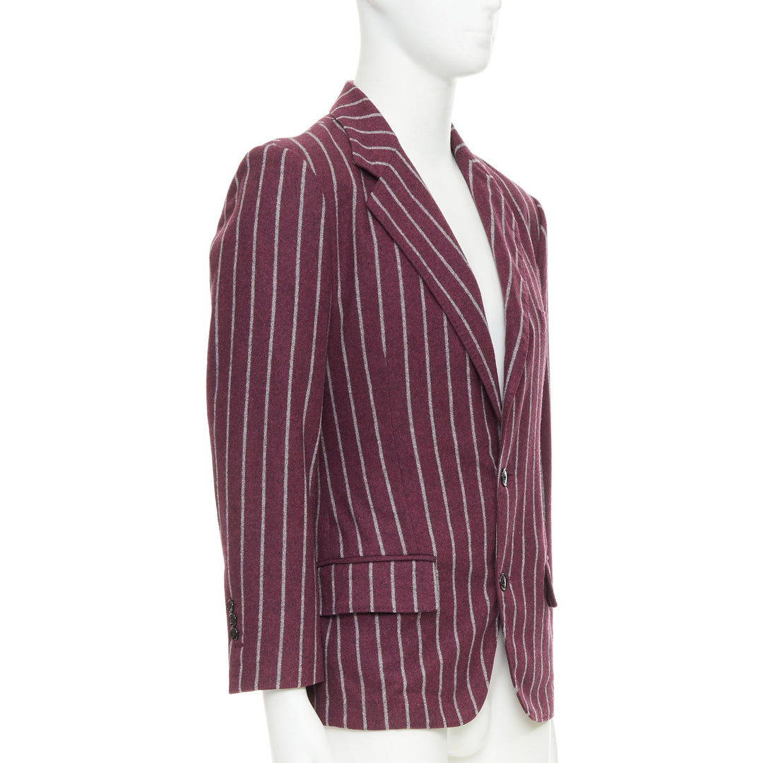 DOLCE GABBANA burgundy grey wool striped flap pocket blazer IT50 L
