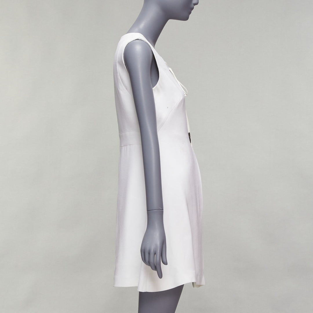 MIU MIU 2014 white viscose lace front front pleats shift dress IT42 M