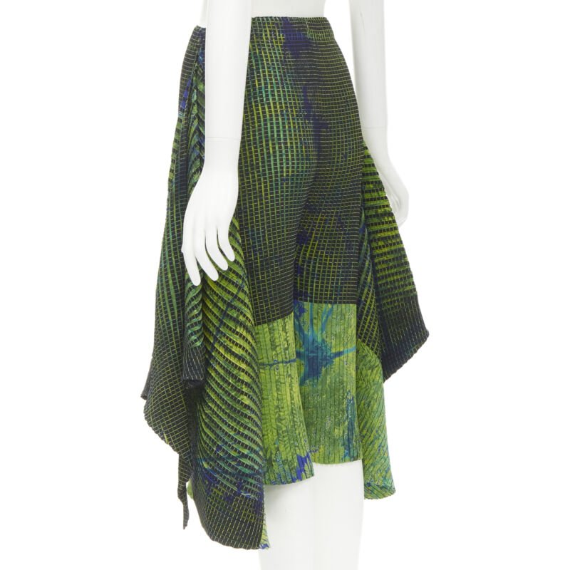 ISSEY MIYAKE green blue abstract print wrap draped culotte shorts S