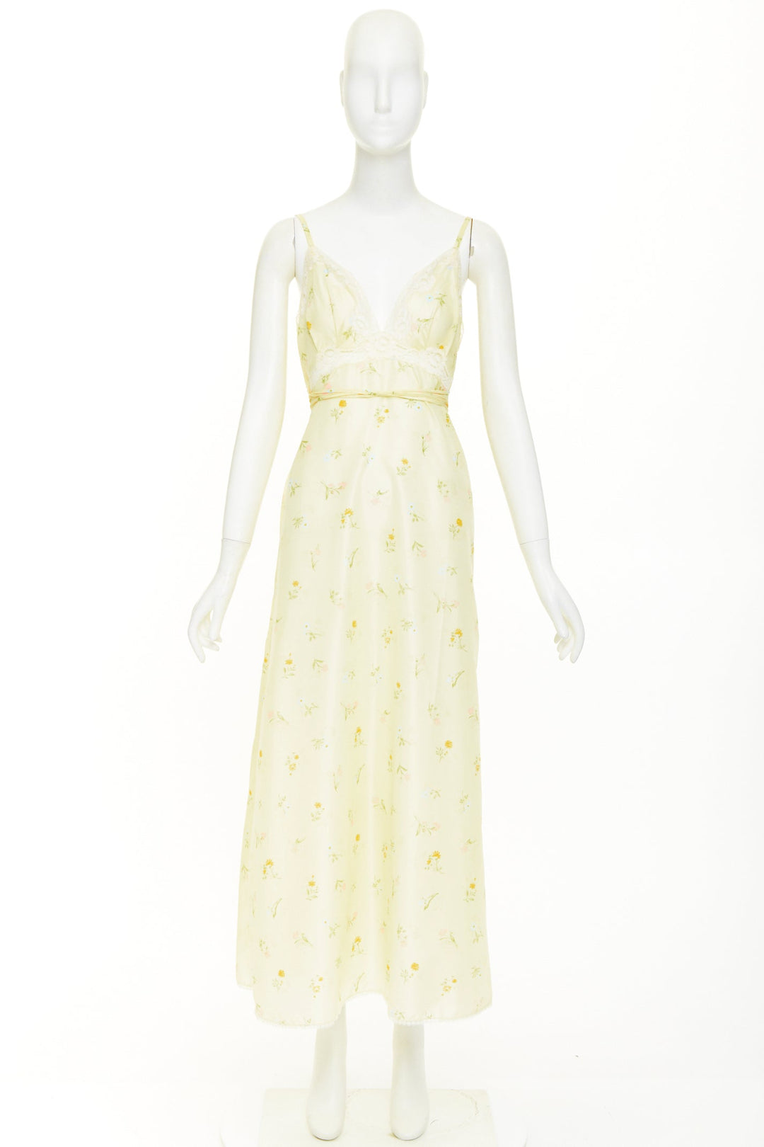 CHRISTIAN DIOR Vintage pastel yellow floral lace sleepwear nightgown dress S