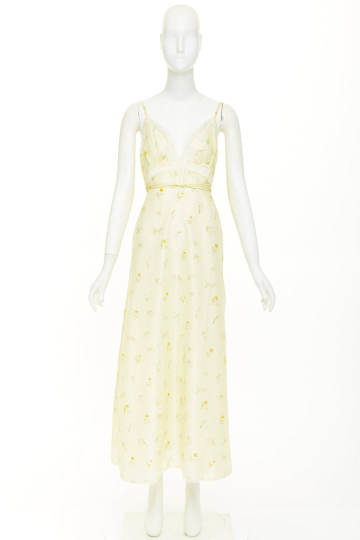 CHRISTIAN DIOR Vintage pastel yellow floral lace sleepwear nightgown dress S