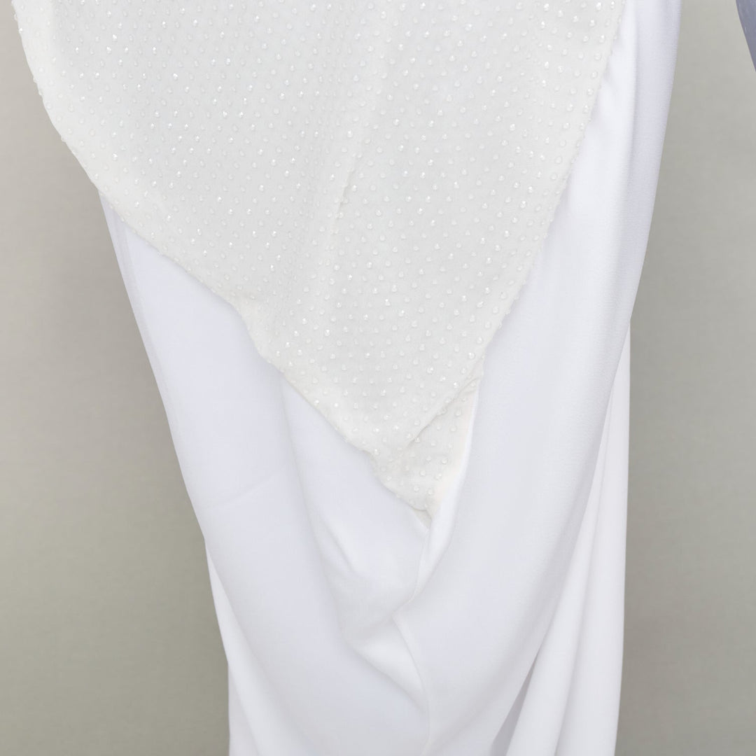 FERRAGAMO Maximilian Davis 2023 Bridal white crystal draped asymmetric gown IT4