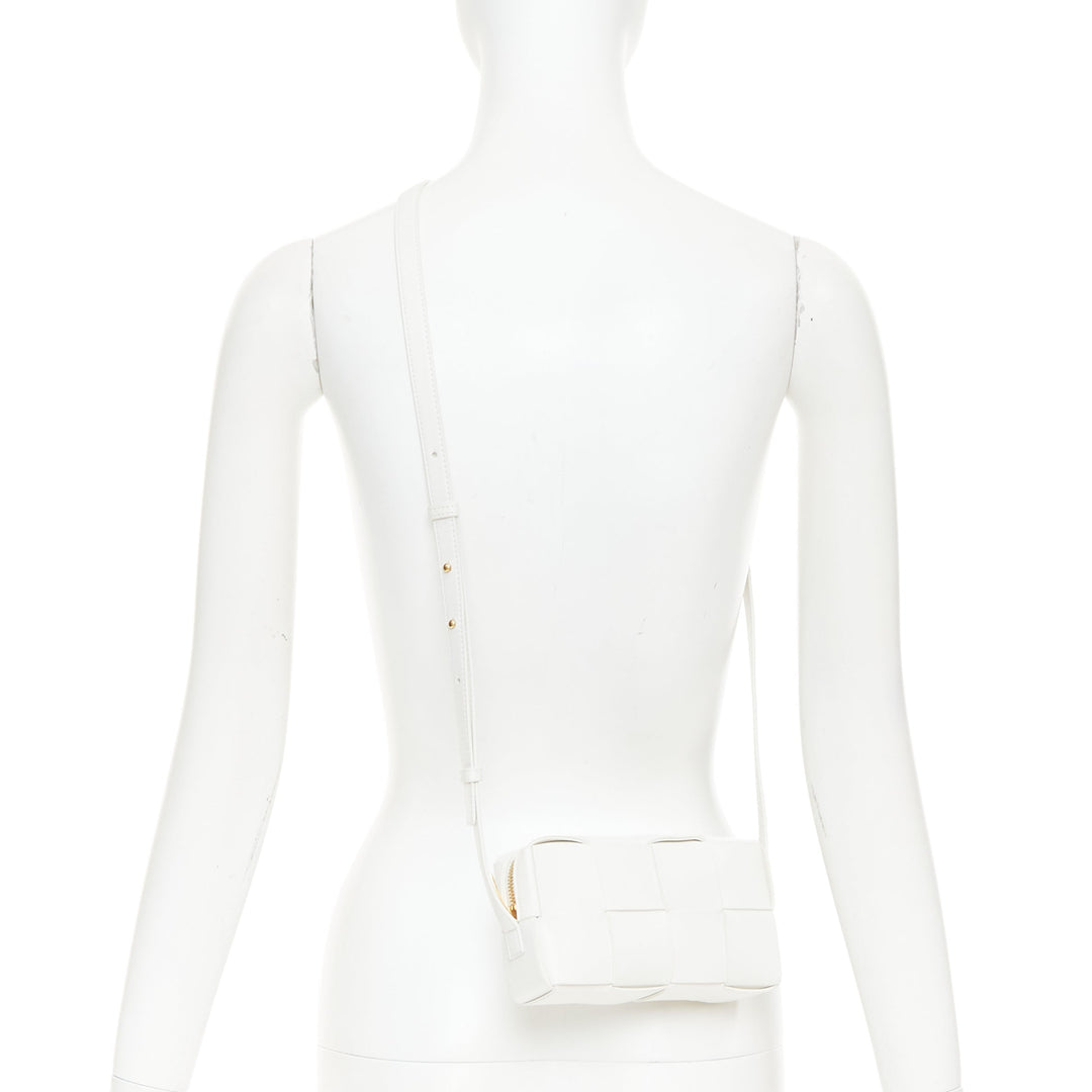 BOTTEGA VENETA Mini Cassette white lambskin Maxi Intrecciato crossbody bag