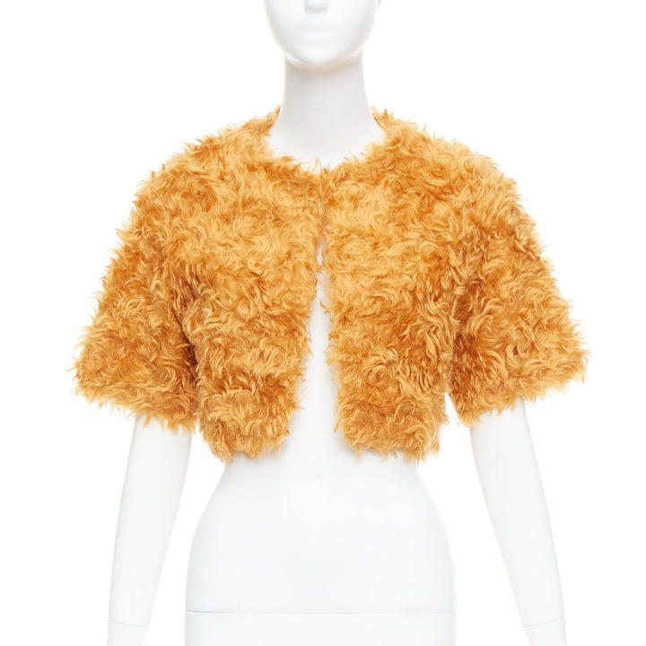 PRADA 2007 Runway orange mohair cotton furry cropped jacket IT38 XS