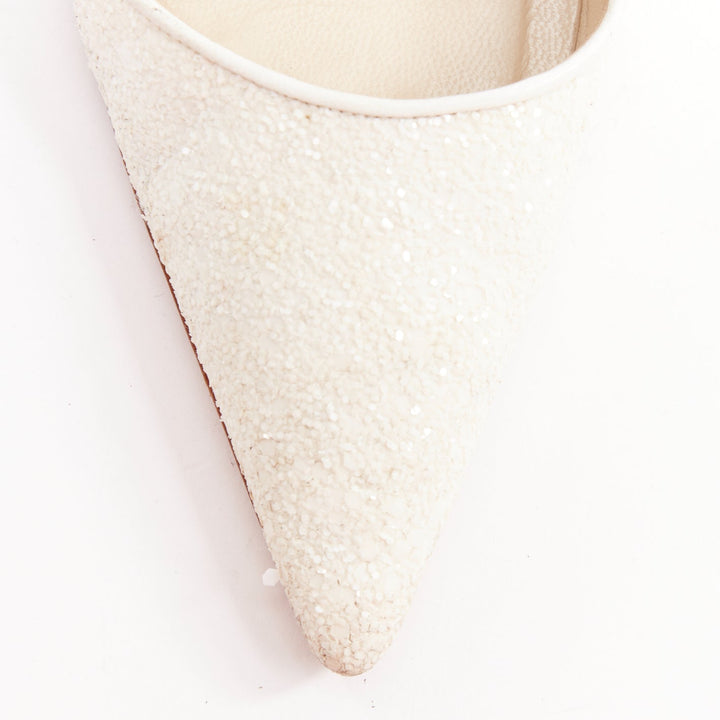 CHRISTIAN LOUBOUTIN pearl white course glitter pointy toes stiletto pumps EU37