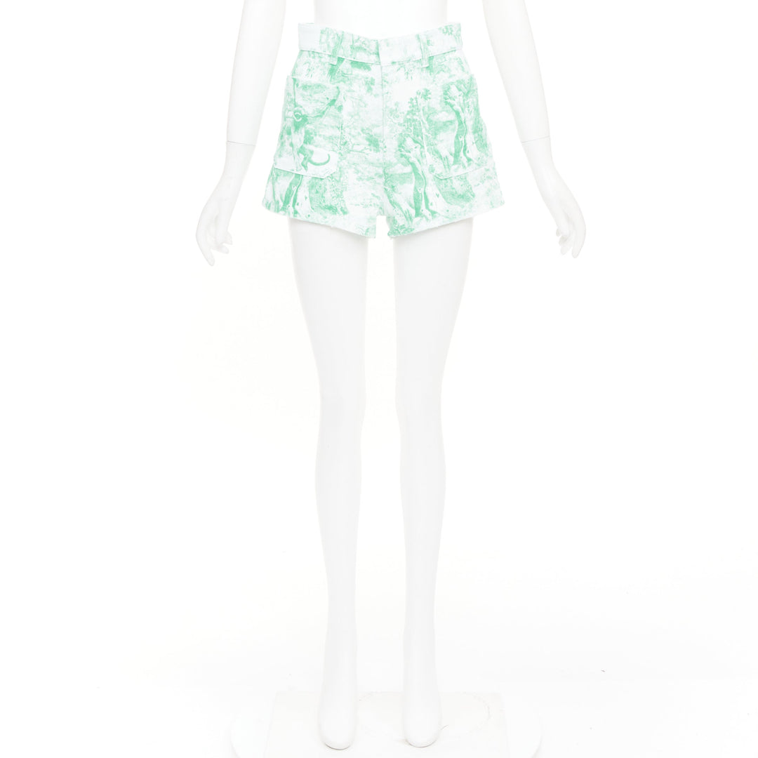 DIOR 2024 Dioriviera mint green Toile de Jouy Sauvage denim shorts FR34 XS