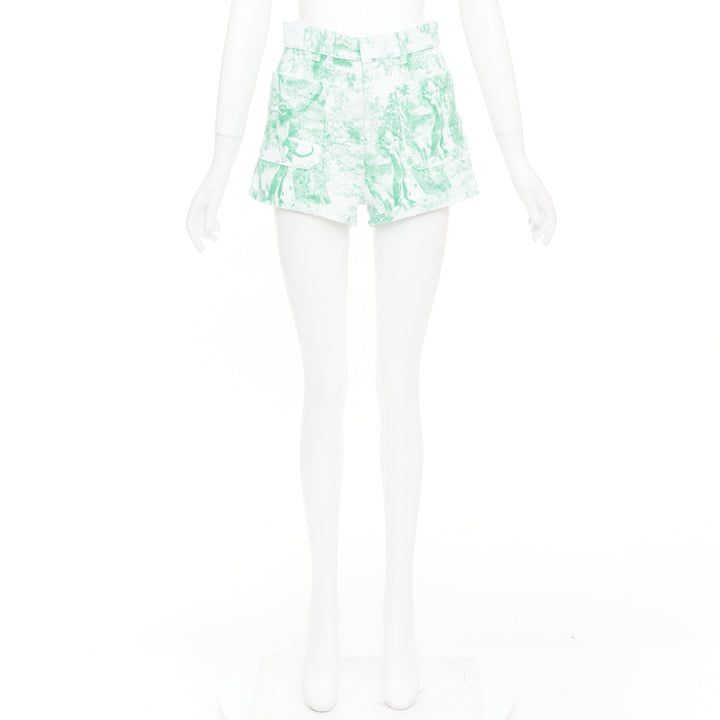 DIOR 2024 Dioriviera mint green Toile de Jouy Sauvage denim shorts FR34 XS
