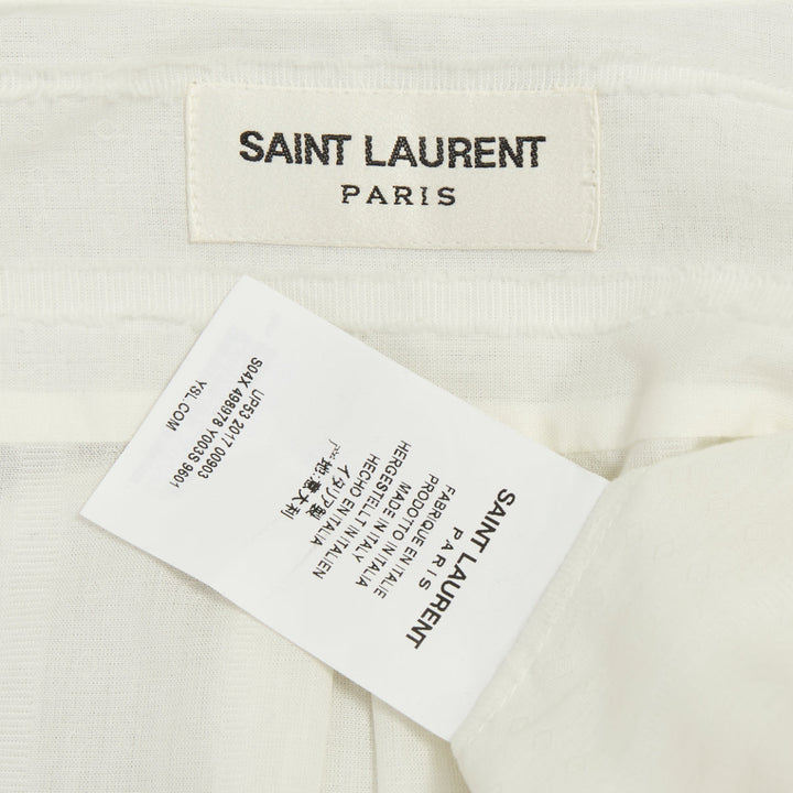 SAINT LAURENT 2017 crinkled striped tonal white cotton long tunic shirt FR38 M