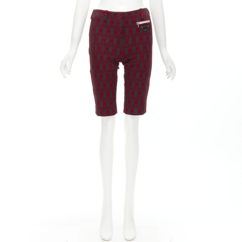 PRADA 2019 Triangle plate black red knit knee length shorts S
