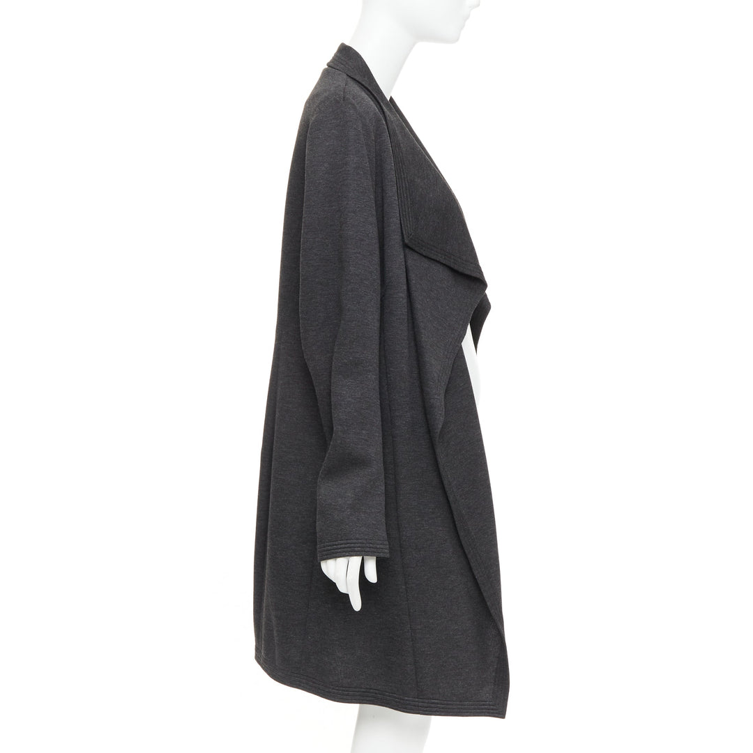 DONNA KARAN dark grey viscose quilted waterfall drape front coat US14 XXL