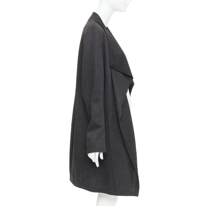 DONNA KARAN dark grey viscose quilted waterfall drape front coat US14 XXL