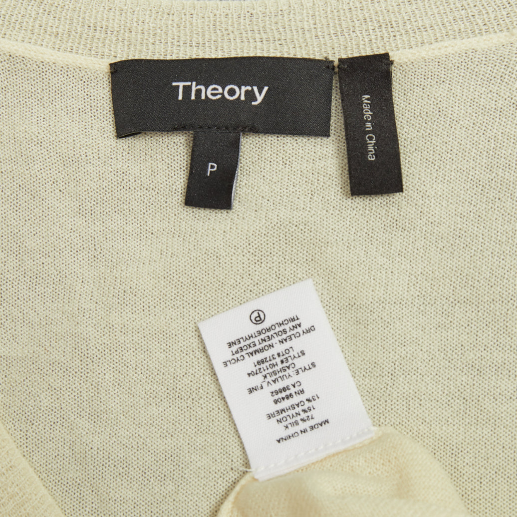 THEORY Yulia cream silk blend v neck long sleeve casual classic sweater knit XS