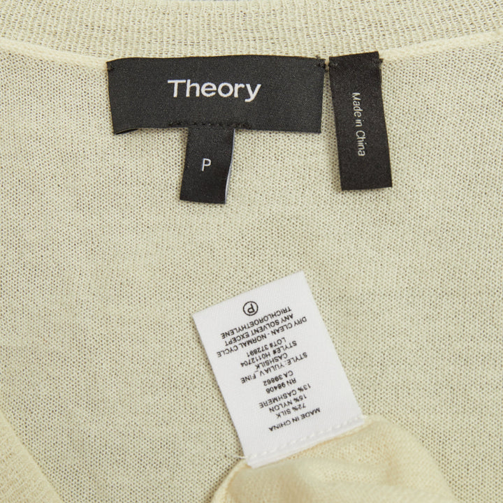 THEORY Yulia cream silk blend v neck long sleeve casual classic sweater knit XS