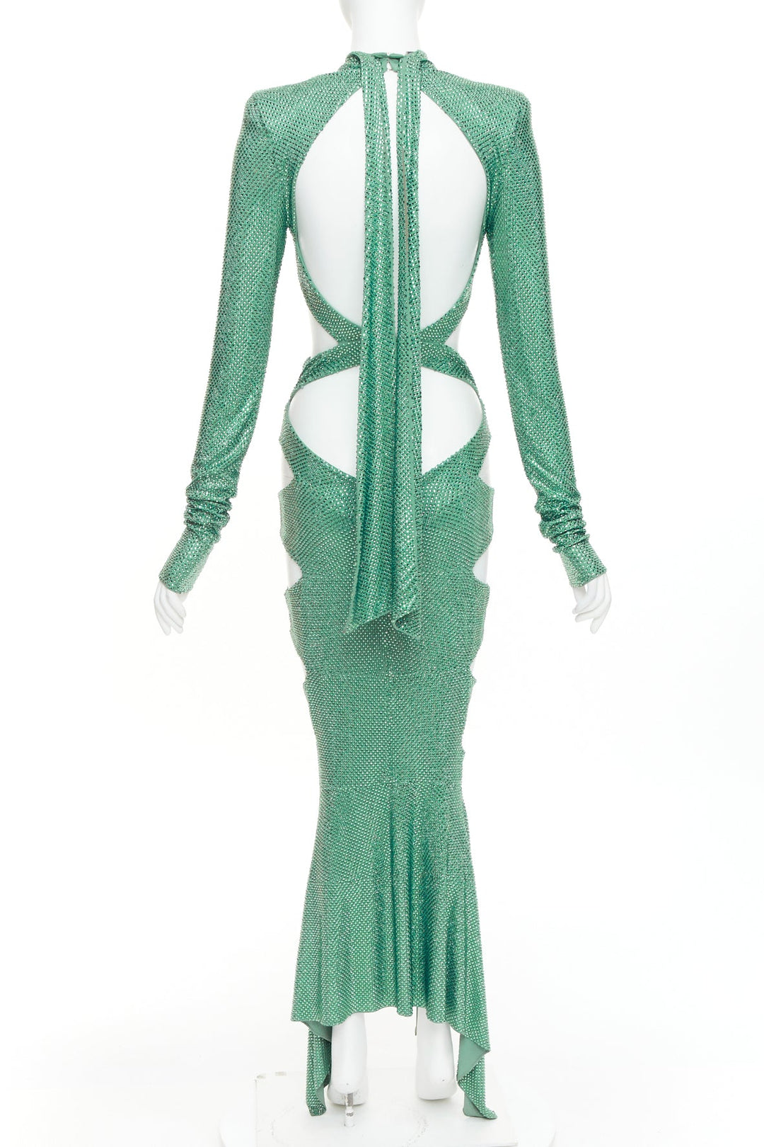 rare ALEXANDRE VAUTHIER COUTURE SS2020 Runway green strass crystal  cut out gown