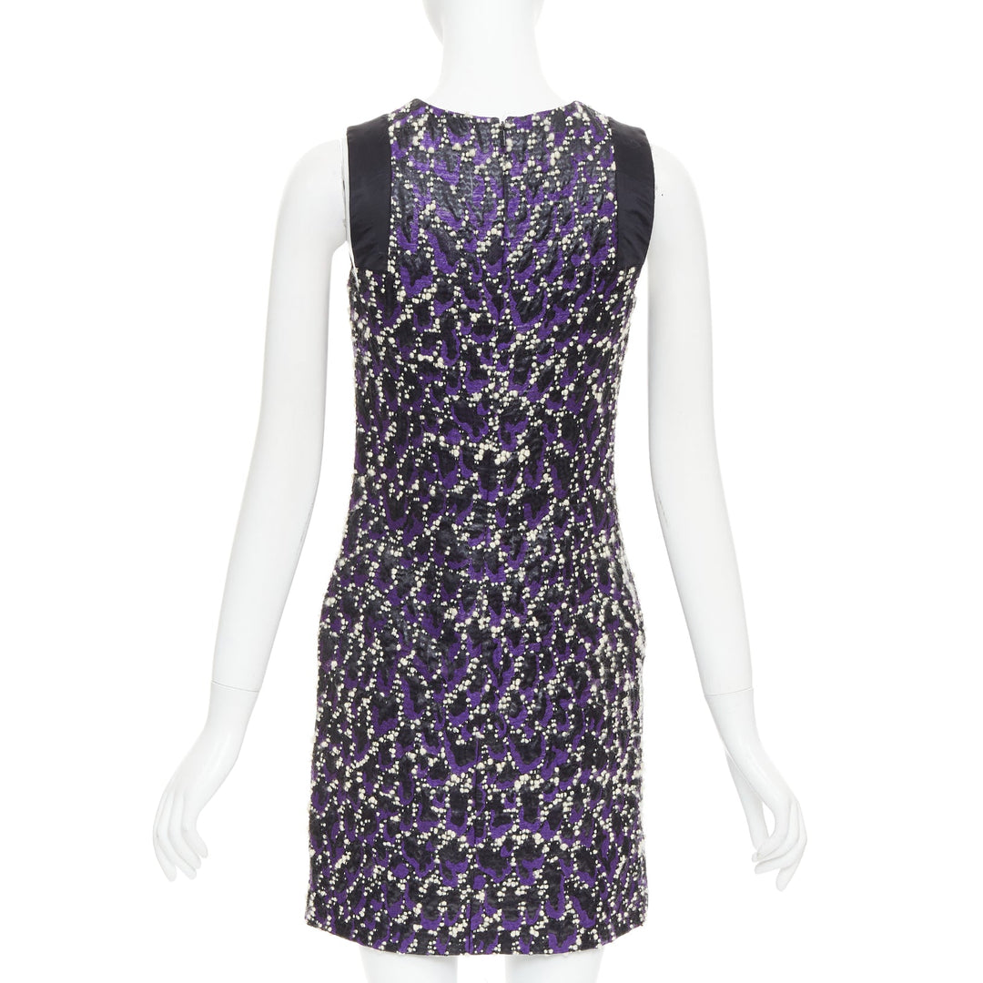 VERSACE purple black white tweed black jacquard sleeveless dress IT38 XS
