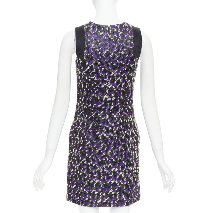 VERSACE purple black white tweed black jacquard sleeveless dress IT38 XS