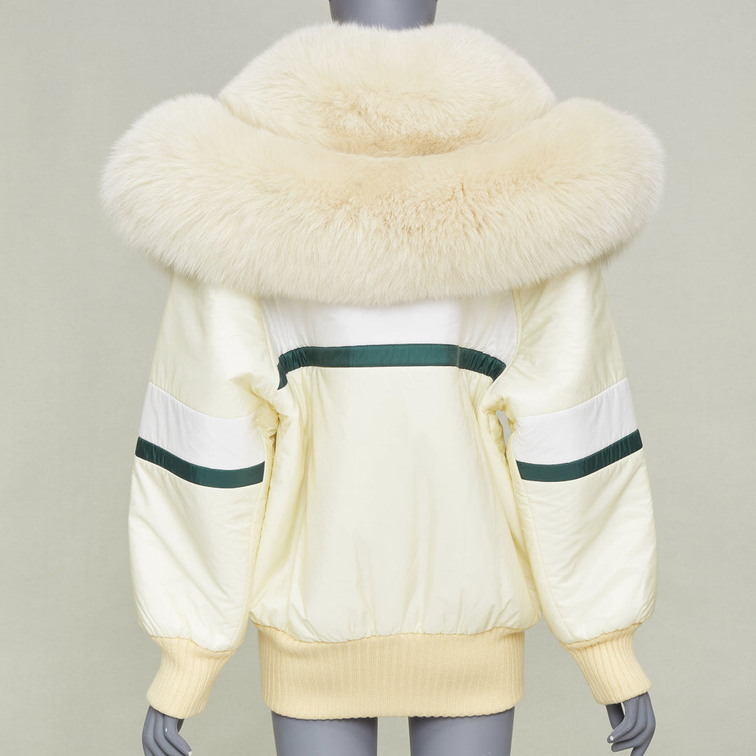 MIU MIU 2017 Runway oversized fur collar striped puffer bomber jacket IT36 XXS