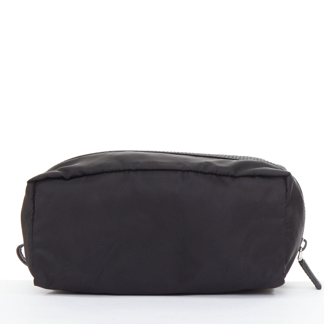 PRADA Re-Nylon saffiano leather  black silver triangle logo travel pouch case