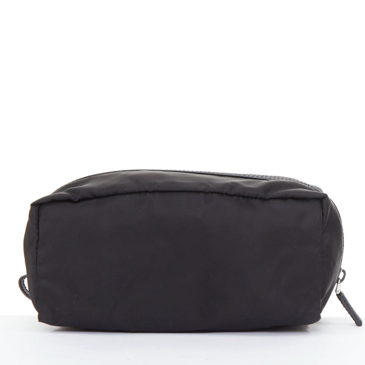 PRADA Re-Nylon saffiano leather  black silver triangle logo travel pouch case