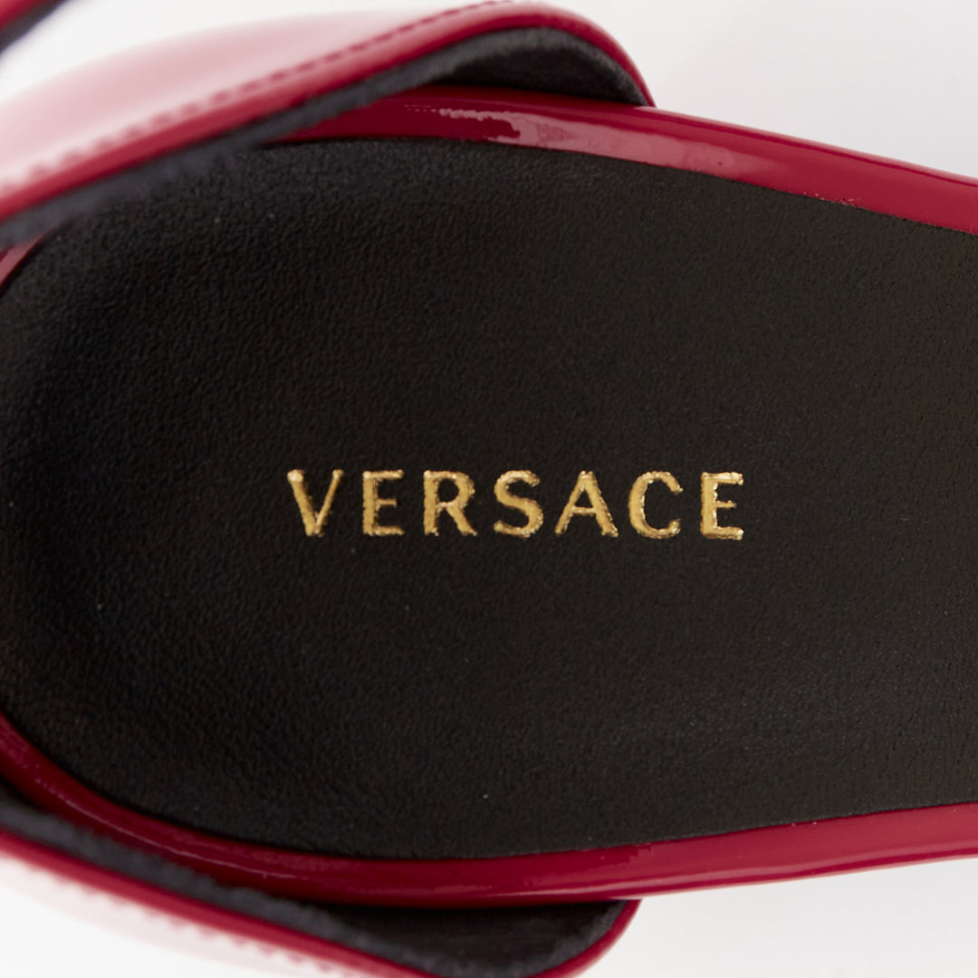 VERSACE Tribute fuschia pink patent Medusa emblem open toe platform sandal EU40