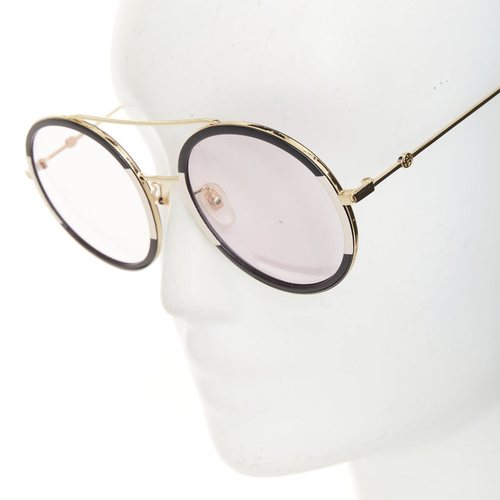 GUCCI Urban Web Block GG0061S black pink tinted round double bridge sunglasses