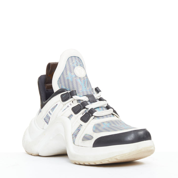 LOUIS VUITTON Archlight white leather black blue monogram chunky sneakers EU39