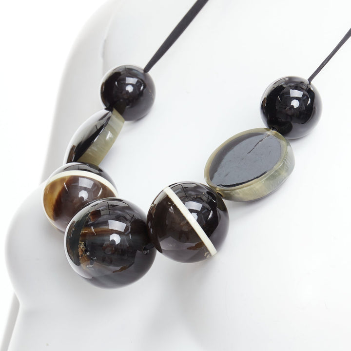 MARNI black khaki acrylic giant balls tie ribbon statement necklace