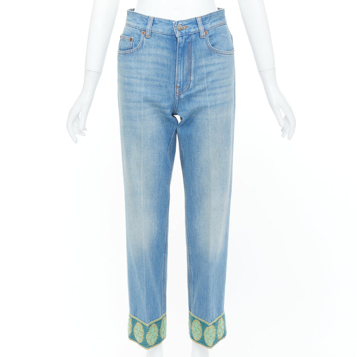 VALENTINO 2025 Runway blue washed green embroidered beaded hem denim jeans 25S