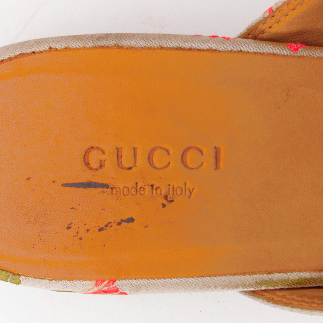 GUCCI Princetown grey floral jacquard gold horsebit mule loafer EU38