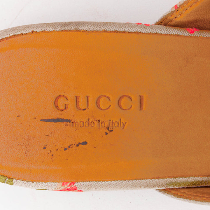 GUCCI Princetown grey floral jacquard gold horsebit mule loafer EU38