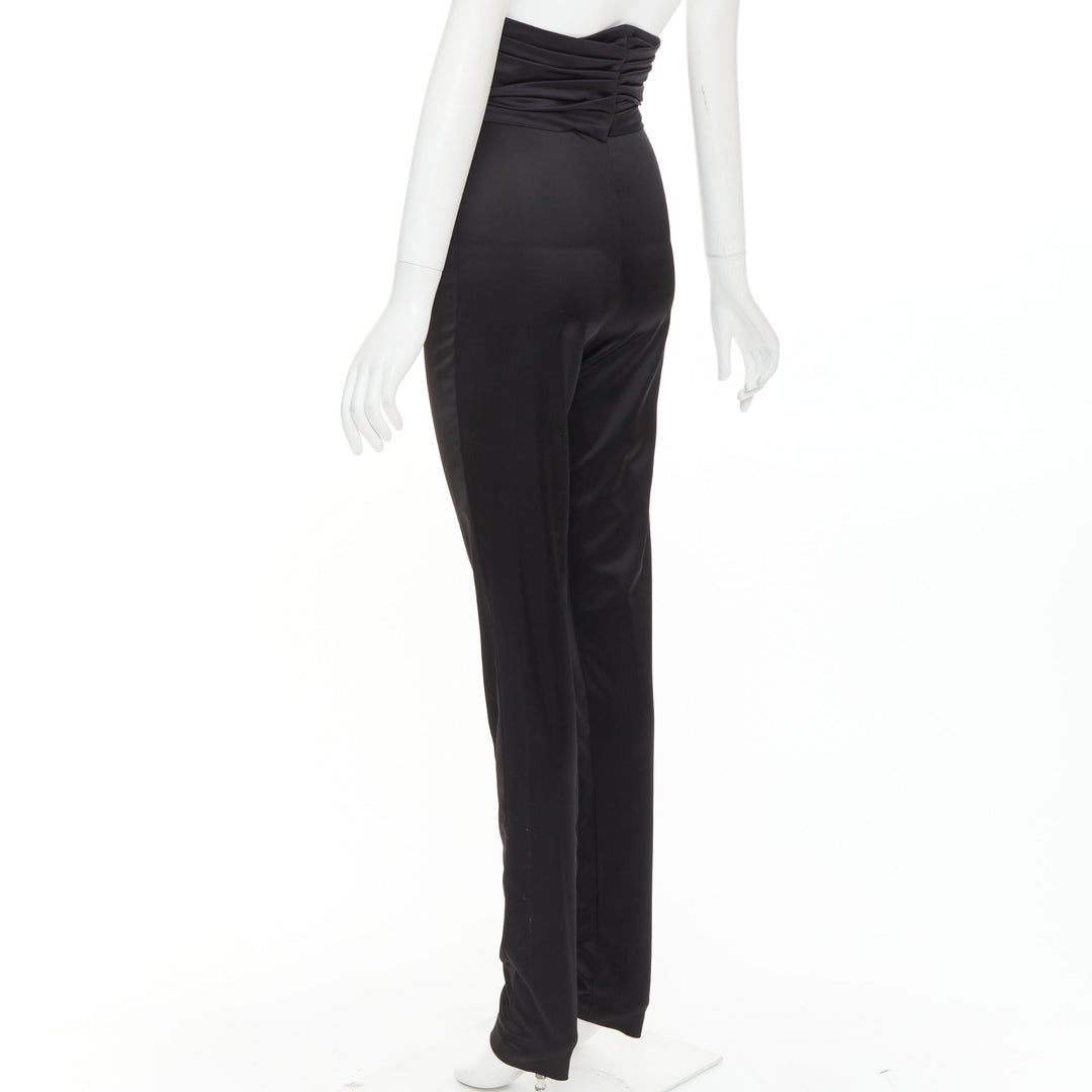 ALEXANDRE VAUTHIER black shiny high waisted wide cummerbund belt pants