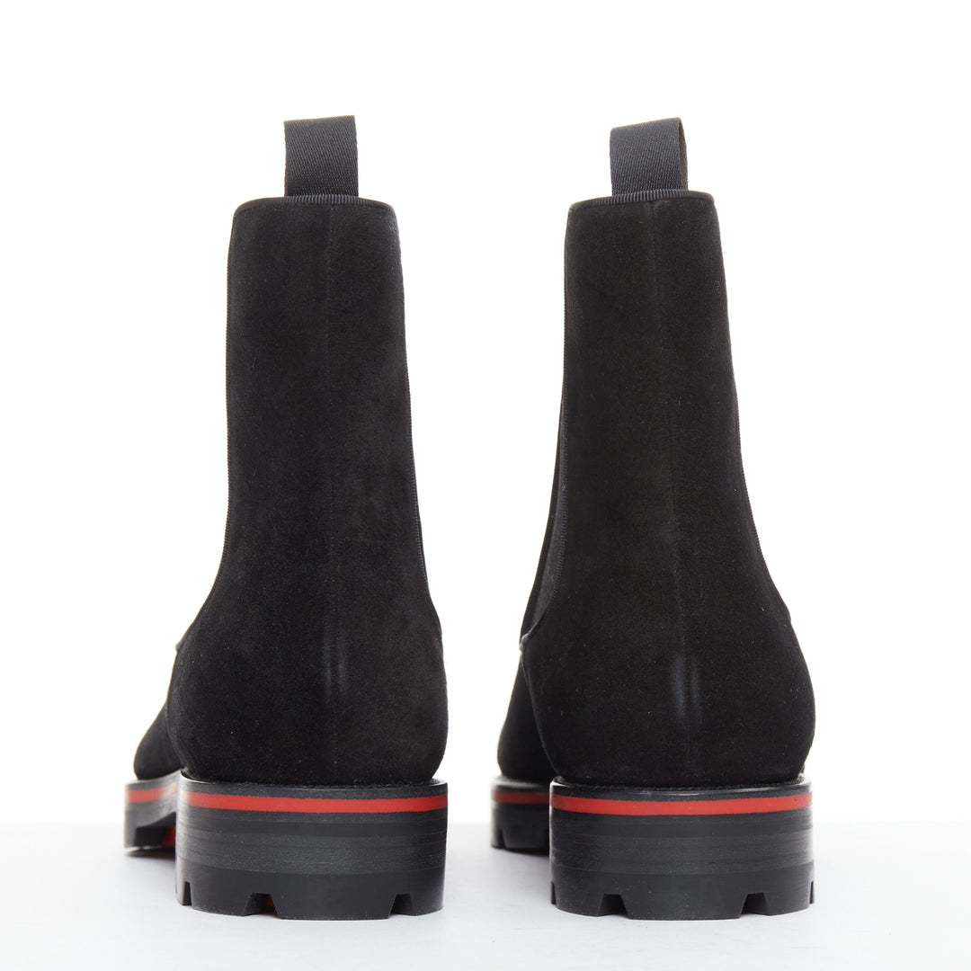 CHRISTIAN LOUBOUTIN Alpinosol Flat black suede lug sole Chelsea boot EU43